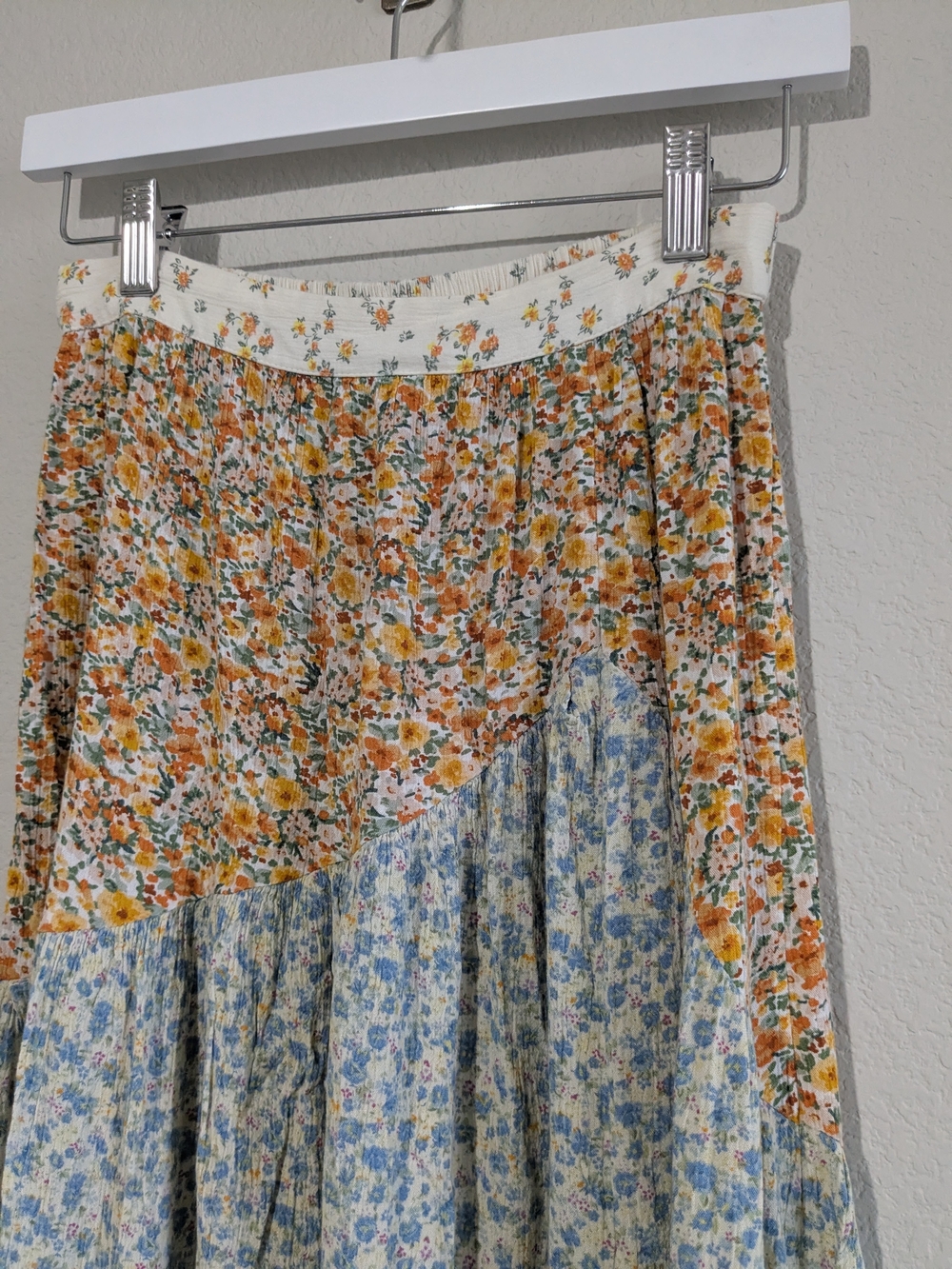 American Eagle Outfitters Boho Patchwork Floral Maxi Skirt Blue, Cream & Mustard - Picture 3 of 16